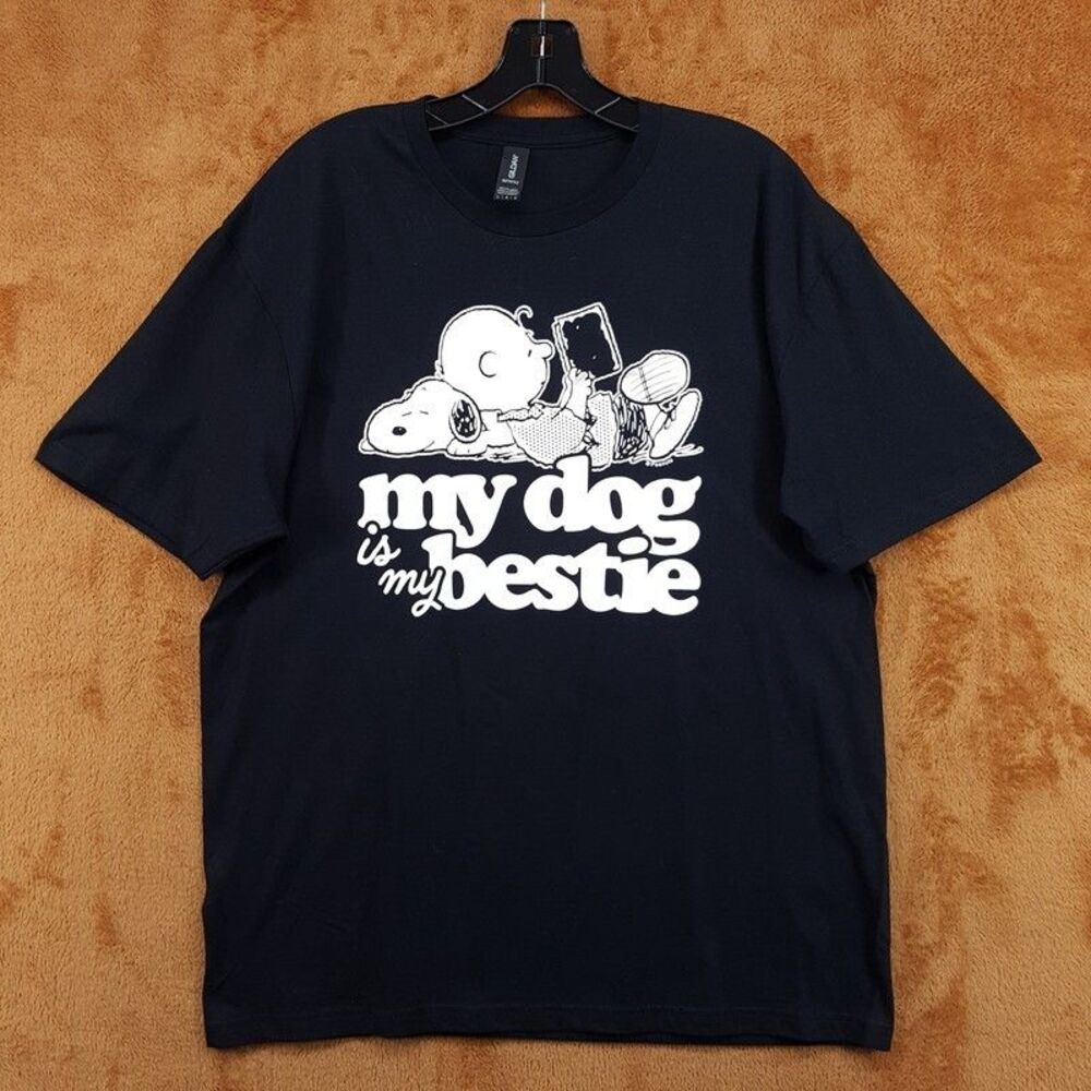 GILDAN Shirt Mens Large Black Pullover Graphic T-Shirt Snoopy Dog Softstyle